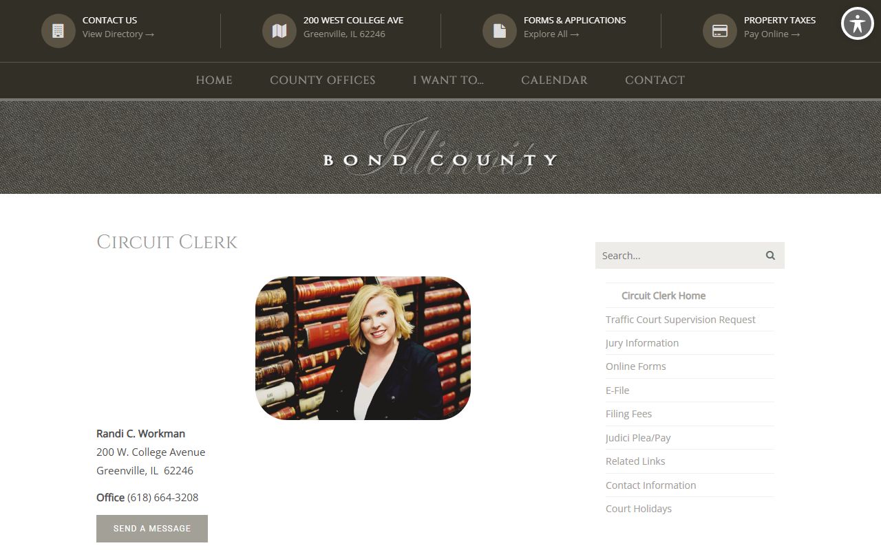 Bond County Circuit Clerk website for court records in Greenville Illinois