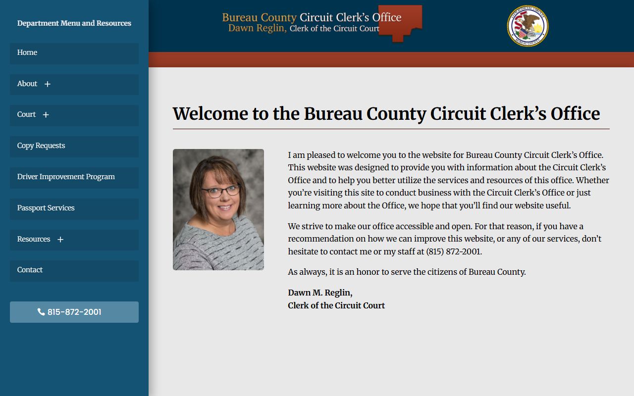 Bureau County Circuit Clerk website showing court records access