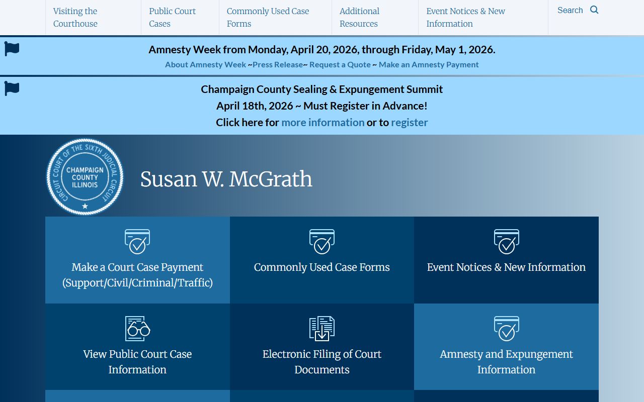 Champaign County Circuit Clerk website showing court records access options