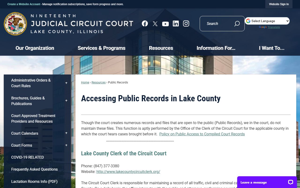Lake County 19th Circuit Court public records page