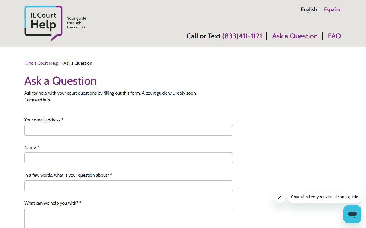 Illinois Court Help submit a question form for court records inquiries