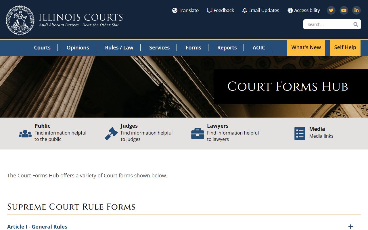 Illinois court forms database for filings and Illinois court records requests