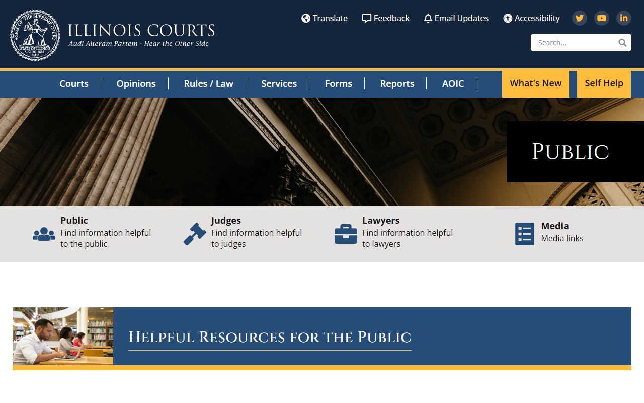 Illinois Courts public resources page for court records access and legal help