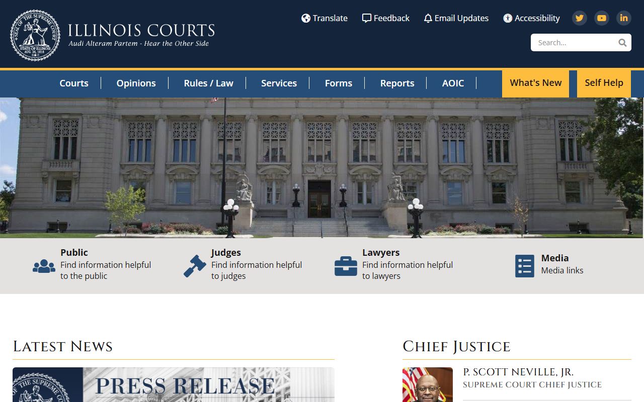Illinois State Courts homepage for searching Illinois court records