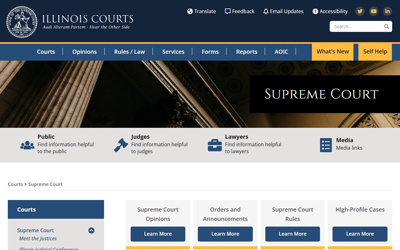 Illinois Supreme Court page for court rules and Illinois court records policy