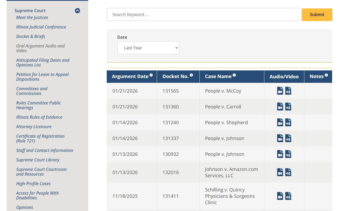 Illinois Supreme Court oral arguments related to court records law